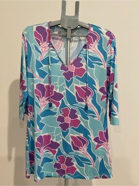 Viv&Lou Floral Tropical Aqua & Purple Tassel Tie Dress